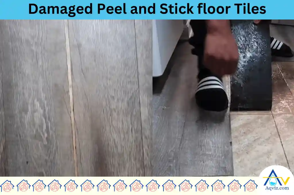Damaged peel and stick floor tiles