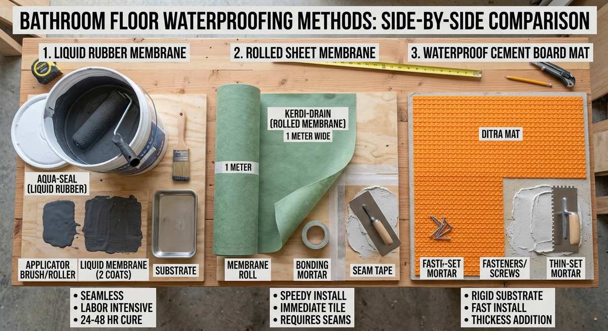 step by step how to waterproof a bathroom floor
